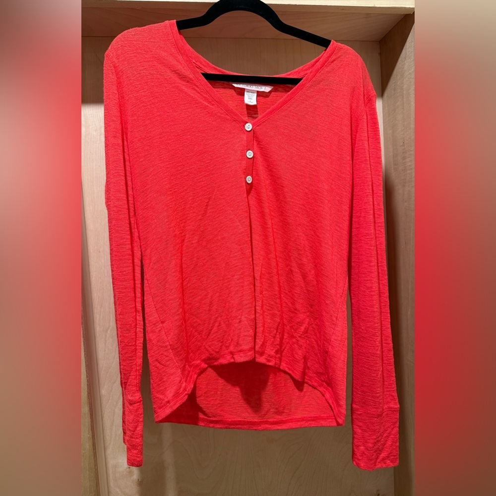 Victoria's Secret Coral Red Long Sleeve Henley Top Size Medium